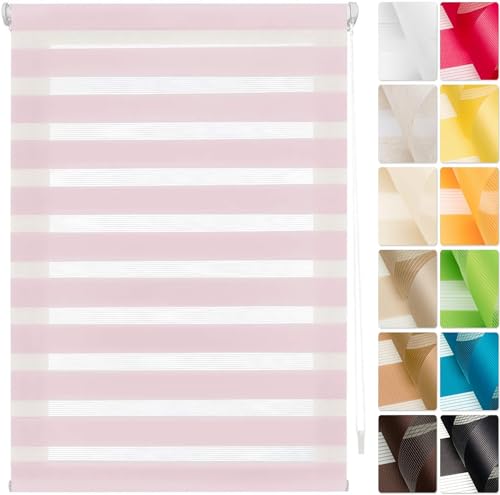 Doppelrollo Klemmfix ohne Bohren 45 x 130 cm Ohne Bohren verdunkelnd, Seitenzugrollo Sonnenschutz Fenster, Verdunklungsrollo Thermorollo Sichtschutz, für Alle Fenster ohne Bohren, Rosa