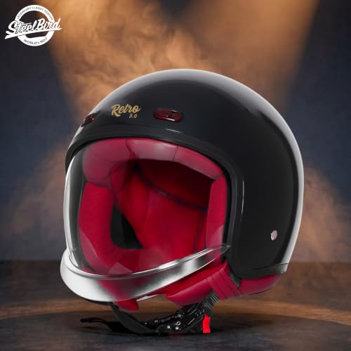 Image of Steelbird SBH-67 Retro 5.0 DOT and ISI Certified Open Face Helmet for Men and Women