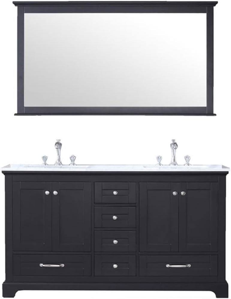 Dukes 60 in. W x 22 in. D Espresso Double Bath Vanity, Carrara Marble Top, Faucet Set and 58 in. Mirror