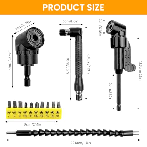 Image of Serplex 14-Piece Drill Bit Extension Kit With 90 & 105 Adapters, Angled Bits And Bendable Drill Bit Set, Flexible 11.6-Inch Extender, 10 High-Speed Steel Bits, For Tight Spaces & Versatile Repairs