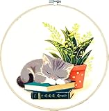 DYAIANGMU Stamping Cross Stitch Kit with Frame-Cat Book Cross Stitch Kit for Adult Beginners, Full Line DIY Cross Stitch Stitching Kit for Home Decor Cross Stitch Patterns 7.8x7.8 inches