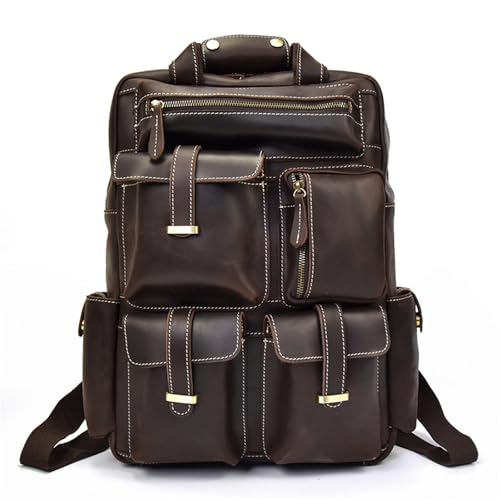 Mens Backpack Men's Leather Retro Shoulder Backpack Travel Bag Outdoor for Camping Outdoor Sport,Dark Brown-45x32x12cm