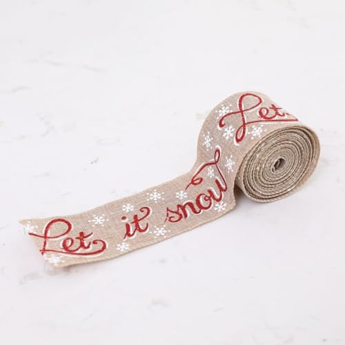 Christmas Linen Ribbon 2m Roll Snowflake Elk Pattern Decorative