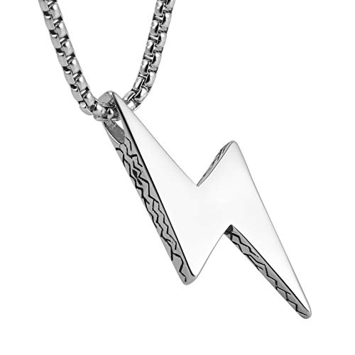 AsAlways Men Women Locomotive Street Punk Hip Hop Retro Minimalist Geometric Lightning Bolt Pendant Necklace