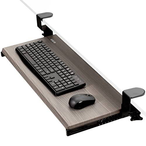 Image of VIVO Large Clamp-on Computer Keyboard and Mouse Under Desk Slider Tray, 27 x 11 inch Pull Out Platform Drawer, Gray, MOUNT-KB05GY | Keyboard Tray for Typing, Slide Out Platform, Extra Sturdy C-Clamp Mount System, Computer Drawer, Black Frame