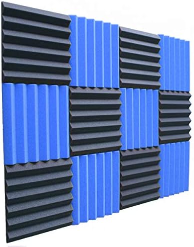 (12 Pk) 1"x12"x12" Blue/Charcoal Soundproofing Foam Slim Acoustic Foam Wall Panels Tiles Studio Foam Sound Proof Padding - Enhance Sound Quality by Absorbing Noise and Echoes (6-T)