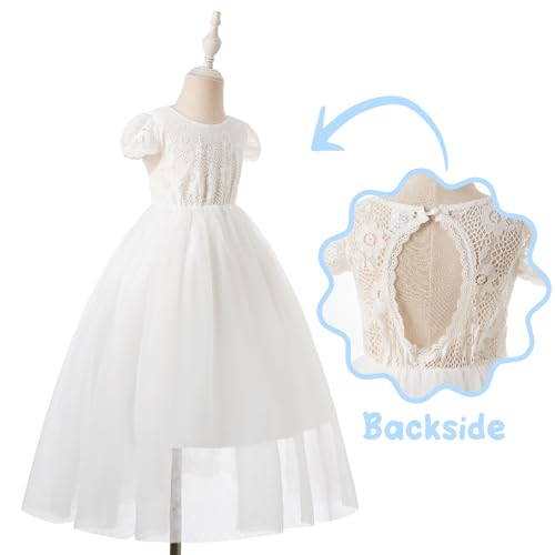 Girls Dresses Size 6-10Y White Lace Dress Toddler Girls Outfit Ivory Flower Girl Kids Formal Dress with Flower Crown4