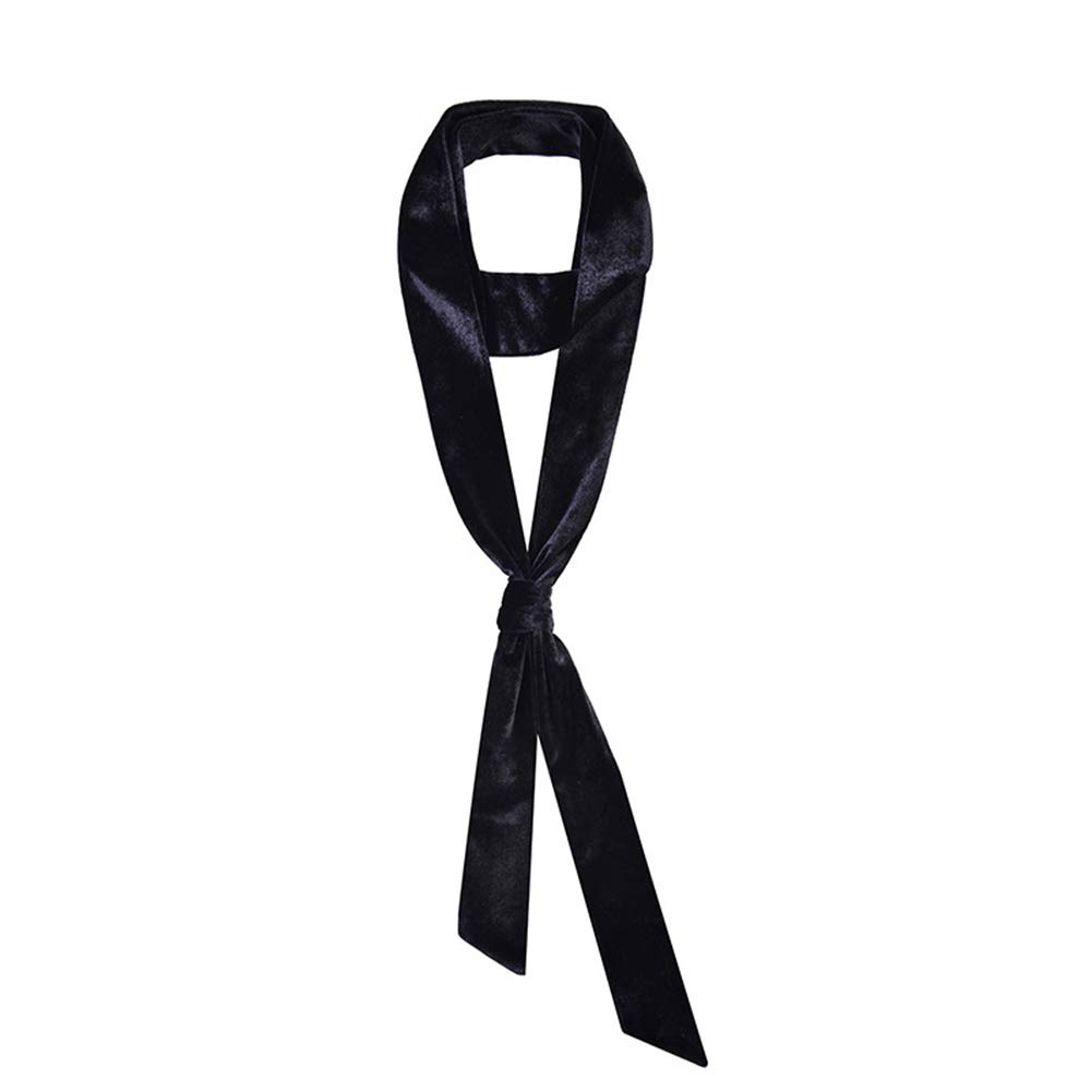 CHICOMP Women Vintage Velvet Skinny Scarf/Choker Scarf Tie/Silk Ribbon Sash, Black, 80 Inch
