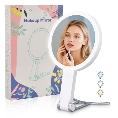 Espejo Maquillaje con Luz LED, Espejo Aumento 30X/1X, Espelho Maquilhagem Portátil y Brillo Ajustable, Recargable Espejo de Maquillaje con Luz y Aumento para Baño Viaje Depilación y Cejas Regalo Ideal
