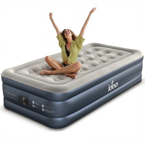 iDOO Colchón Hinchable Individual, Colchon Inflable con Bomba de inflado incorporada, Rápido inflado en Tan Solo 3 Minutos, para el Hogar Camping Viajes, 99x188x38cm
