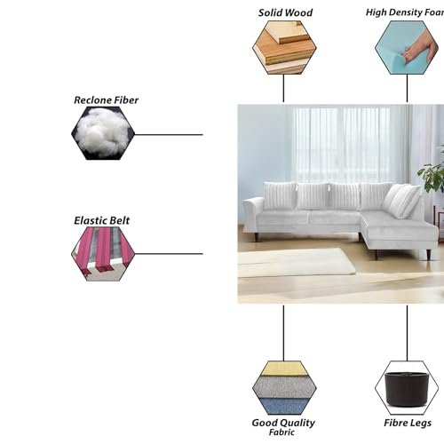 Image of Gratly RHS 4 Seater L Shape Sofa Set for Living Room (Grey Colour) Premium Fabric Sofa