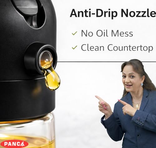 Image of PANCA Oil Sprayer Bottle for Cooking with Pour Spout | Glass Oil Dispenser 500ml 2-in-1 Spray & Pour Design | For Air Fryer, Dosa Tawa, Salad, Kitchen Cooking (Black)