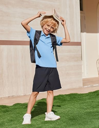 Arshiner Jungen Poloshirt Kurzarm Schuluniformen Kinder Weiches Elastisches Polohemd mit Knopfleiste & Brusttasche, Herbst Oberteil Hellblau,10-11 Jahre