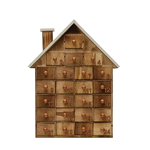 Creative Co-Op Wood House Advent Calendar, Natural and White