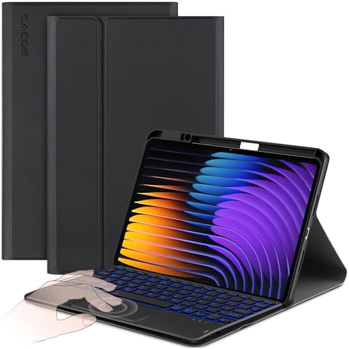 CACOE Funda Teclado Compatible con Xiaomi Mi Pad 7/ Mi Pad 7 Pro (11.2 Pulgadas, 2025) con Touchpad, [Español] Iluminación de 7 Colores Teclado Inalámbrico Desmontable, Negro