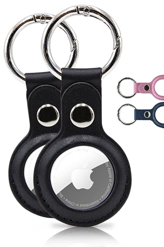 WLine 2 Porta AirTag Apple in Pelle PU - Portachiavi Compatibile con Air Tag con Chiusura a Molla per Zaini o Animali (Nero, 2 Pezzi)