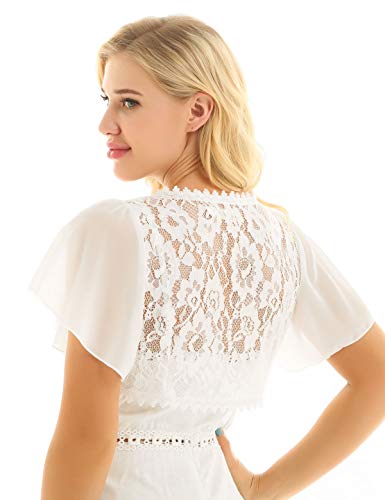Women's Short Sleeve Chiffon Shrug Top Open Front Lace Cardigan Cropped Bolero Shawl4