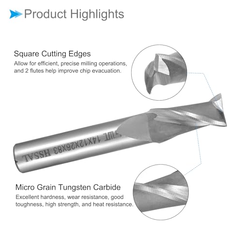 CoCud Vierkantfräser, 14mm x 26mm Schneiden 12mm Schaft, HSS-AL 2 Flöten CNC-Fräser Fräswerkzeug - (Anwendungen: für Aluminiumlegierung Kupfer Kunststoff)
