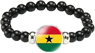 Ghana Natural Stone Bracelet Fashion Ghana Flag Stone Beaded Bracelets for Women Men Lovers Gift Ghana Flag Bracelet Patriot Gift