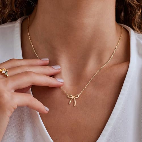 HANLI Gold Necklace for Women - Bow Necklace 14K Gold Plated Dainty Cubic Zirconia Bow Necklace Small Bow Necklace Trendy Necklaces for Women Minimalist Jewelry2