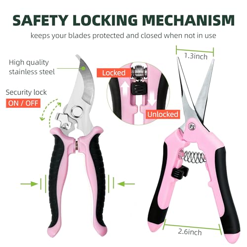 3 Pack Garden Pruning Shears, Stainless Steel Shears, Gardening Shears, Scissors, Garden Clippers, Pruning Snips, Pruning Shears for Gardening Tools (Pink)