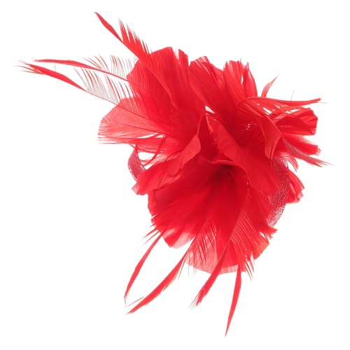 Pince à cheveux rouge élégante en plume et lin fait main pour soirée chic