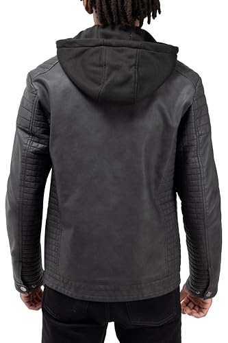 Image of X-Ray Men's Slim Fit Faux-Leather Moto Jacket with Removable Hood