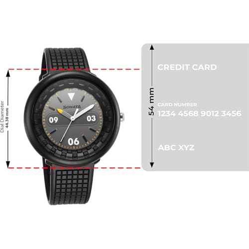 Image of Sonata Excl Fkt (F1 Plastics) Plain 3 Hands Grey Round Dial Black A1Polyurethane Strap Men's Watch - 77121PP03W