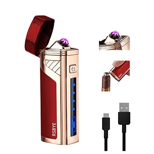 RSBYE Triple-Arc Electric Lighter Windproof Lighter Flameless Plasma Lighter Rechargeable USB Lighter 2-in-1 Opener with Digital Battery Indicator (Red)
