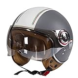 ZHEN Motorradhelm Erwachsene 3/4 Open-Face Jet-Helm Retro Motorrad Moped Halbhelm Cruiser Vespa Helme Herren Damen Rollerhelm mit Sonnenblende DOT/ECE Approved Vintage Style Sturzhelm