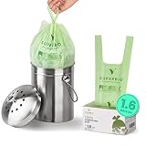 SUPERBIO 1.6 Gallon Compostable Handle Tie Garbage Bags, Small Trash Bags With Handles for Counterto
