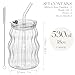 Ribbed Glass Cups with Lids and Straws – Unique Glasses for Iced Coffee, 18oz Vintage Design, Ideal Wavy Coffee Cups with Straws, Bubble Glass Aesthetic, Clear Ribbed Glasses