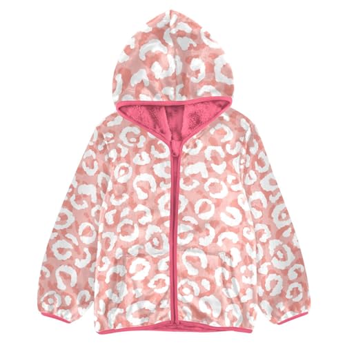 OTVEE Pink Leopard Print Skin Kids Hoodie Jacket Fall Spring Full Zip Warm Outwear Coat