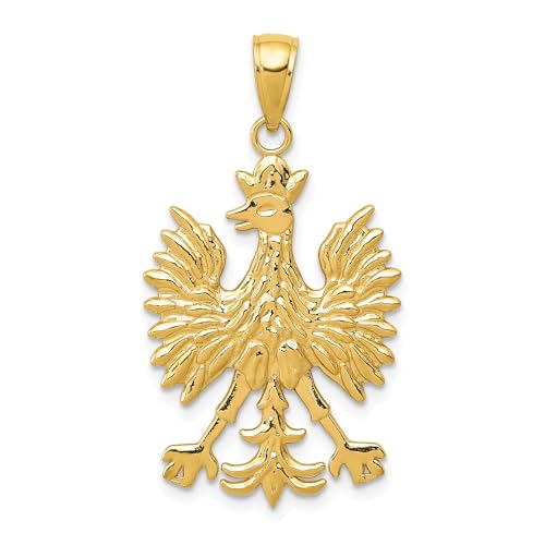 14k Yellow Gold Polish Eagle Pendant for Men and Unisex Wear, Stylized National Emblem Necklace, Cultural Heritage Jewelry, Sovereignty Symbol Medallion, Masculine Gold Heritage Eagle Charm