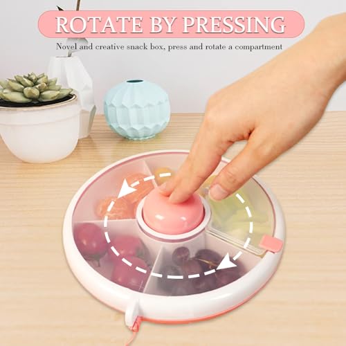 GIDWRIY Snack Box Kinder Spinner,Rotierende Snackbox Aus Kunststoff,Snackteller Mit Deckel,Snackbox Rund Zum Drehen,Dreh Brotdose Mit Knopf,Snack Organizer Box,Snackplatter,Obstteller Mit Fächern