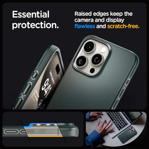 Image of Spigen Thin Fit Back Cover Case for iPhone 15 Pro Max, Durable Protection, Slim Frame - Polycarbonate + TPU | Abyss Green