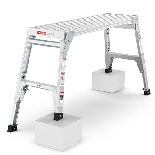Folding Work Platform Adjustable Height, Heavy Duty Platform Step Ladder for Home, Portable Aluminum Step Stool & Aluminum Bench with Non-Slip Rubber Feet,225lbs (with Telescopic Legs) - Thumbnail 5