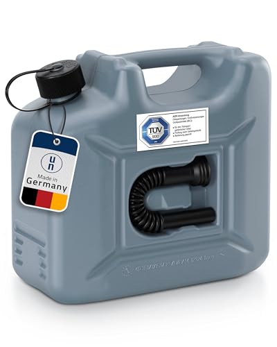 hünersdorff Kraftstoff-Kanister PROFI 10l für Benzin, Diesel und andere Gefahrgüter, UN-Zulassung, made in Germany, TÜV-geprüfte Produktion, grau