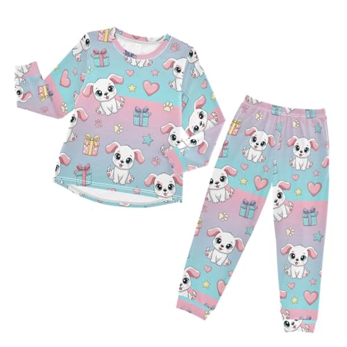 Pajama Set Long Sleeve for Boys & Girls,Cute Puppy Heart Stars Kid's Soft Sleepwear Crewneck Loungewear 2 Piece PJ Underwear Set 8T