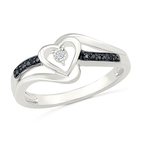 D-GOLD DGOLD Sterling Silver Round Diamond Black and White Heart Promise Ring (1/10 cttw)2