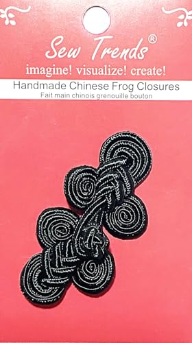 SEW TRENDZ Handmade Chinese Frogs Closures Buttons Fasteners Hook & Eye Sewing Coats Capes Jackets Renaissance Costumes -Black Color-Angel Design- 3.5