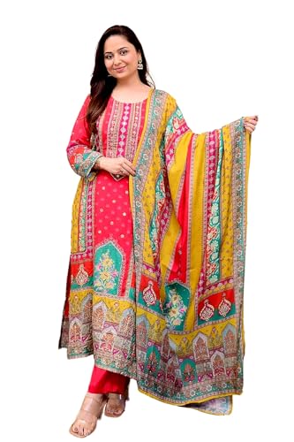 Image of Viscose Muslin womens kurta set with dupatta /womens kurta set with dupatta