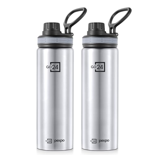 Image of Go24 pexpo Aqua Sip 900 ISI Certified Stainless Steel Sipper Water Bottle - 800ml (Pack of 2)| Single Wall Fridge Bottle | Easy to Carry Handle | For Home, Office, Gym, Trekking - Silver
