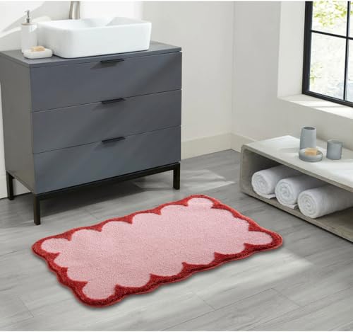 Urtlmaji Scalloped Bath Mats Pink Bathroom Rugs Non Slip Washable Cute Bath Mats Microfiber Absorbent Soft Aesthetic Preppy Small Bath Rugs for Bedroom Tub Sink 32"x20" - Cosy Home Interiors Urtlmaji Scalloped Bath Mats Pink Bathroom Rugs Non Slip Washable Cute Bath Mats Microfiber Absorbent Soft Aesthetic Preppy Small Bath Rugs for Bedroom Tub Sink 32"x20" - Image 3