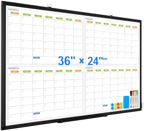 Amazon.com : 36" x 24" Magnetic Dry Erase Calendar Whiteboard, 4 Month ...