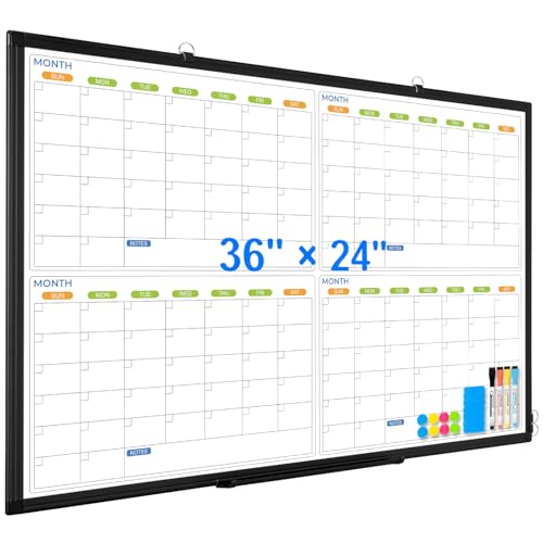 AMUSIGHT 4 Month Dry Erase Calendar for Wall, 36 x 24 WhiteBoard Calendar