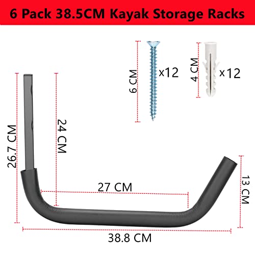 Strapazierfähige Kajak-Aufbewahrungsregale, 38,8 cm, Wandhalterung, Garagenhaken für Kajak, Kanu, Surfbrett, Paddelbrett, SUP (38,8 x 26,7 cm)