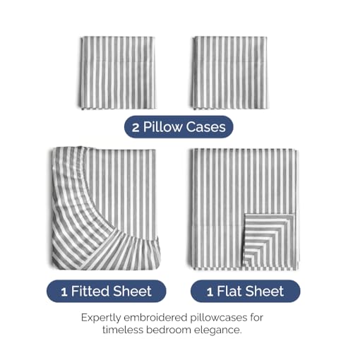 Image of Full Size 4 Piece Sheet Set - Ultra Soft & Cooling Sheets - Grey Stripes 1