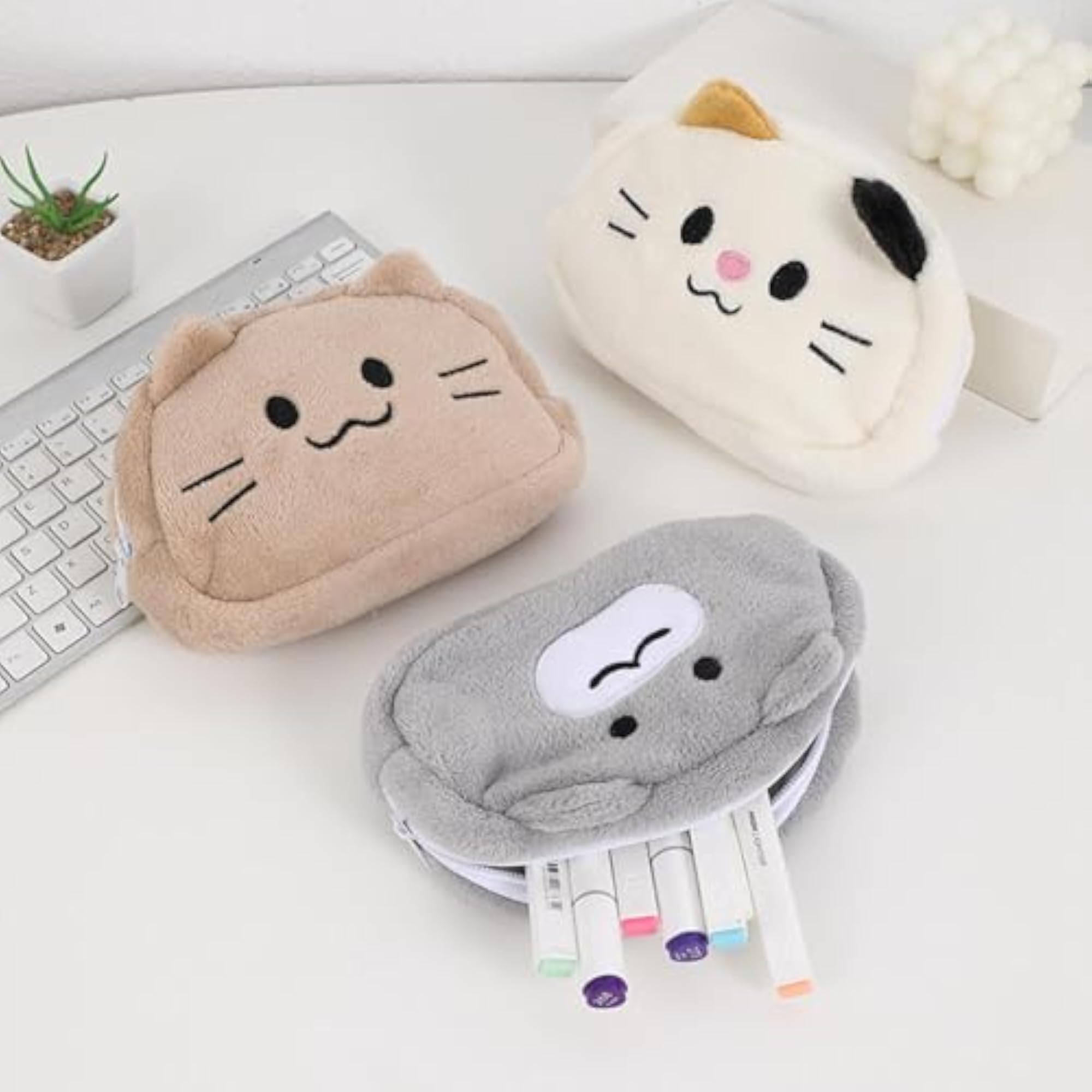 Compact Gray Plush Pencil Case for Festivals and School