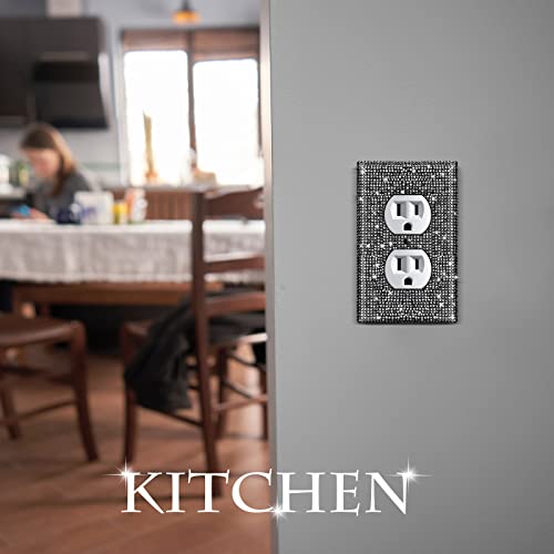 4 Packs Bling Light Switch Cover Shiny Black Rhinestones Wall Plates Cover Light Switch Cover Plate Glitter Diamond Rhinestone Light Switch Cover With Screws (Single Gang Socket) #TOP3